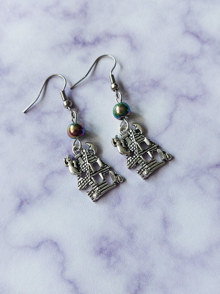 beaded haunted house earrings - rainbow