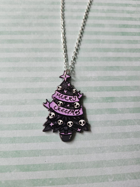 "merry creepmas" tree necklace