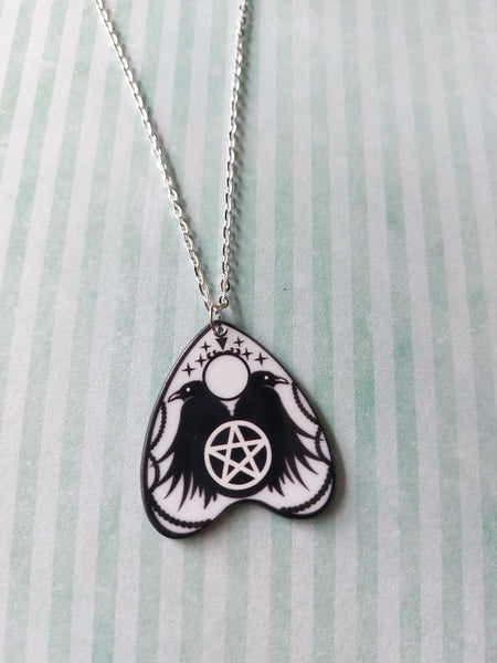 planchette necklace - pentagram & ravens