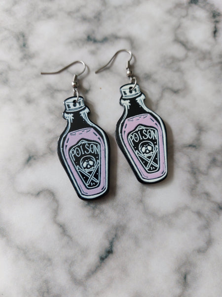 pink poison bottle earrings