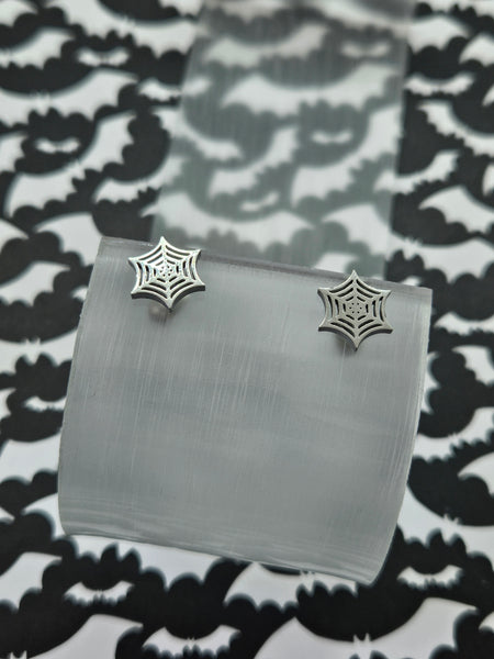 silver spiderweb stud earrings