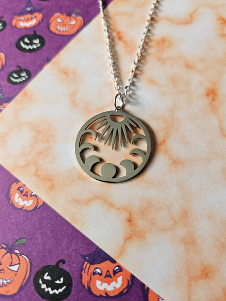 moon phases disc necklace