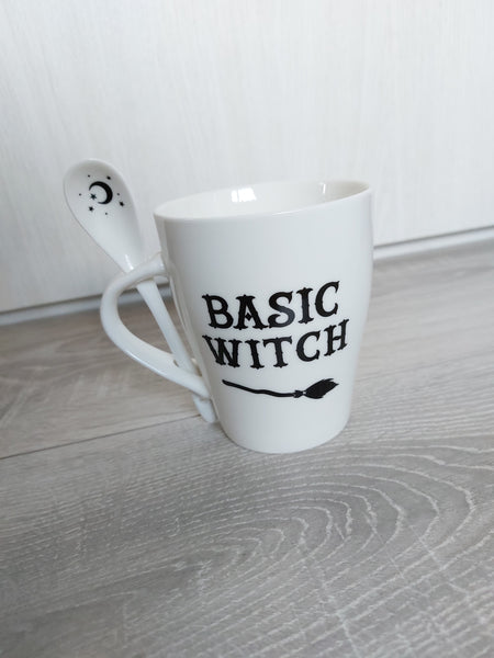 mug & spoon set - basic witch (white) 