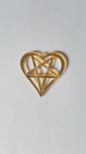 50mm acrylic heart pentagram pendant - gold (mirror) 