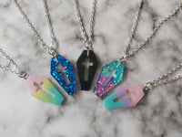 glitter coffin cross necklaces