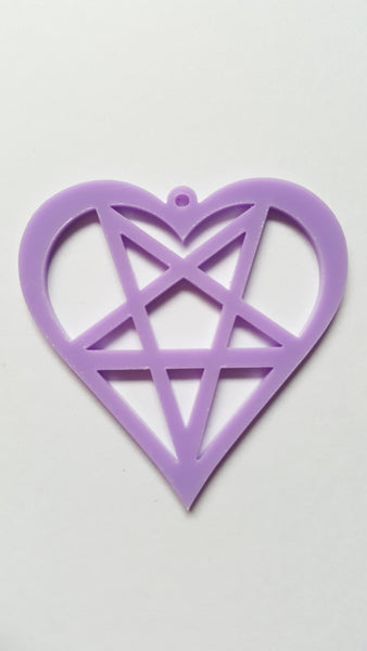 50mm acrylic heart pentagram pendant - lilac