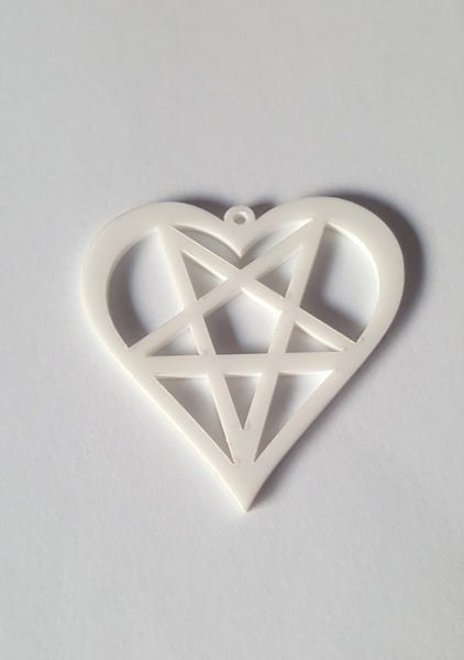 50mm acrylic heart pentagram pendant - white 