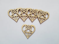 50mm wooden heart pentagrams 