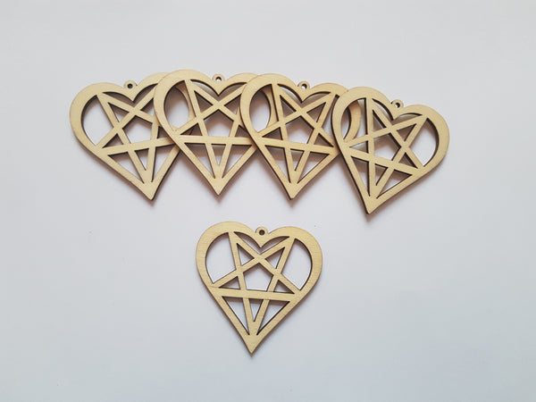 50mm wooden heart pentagrams 