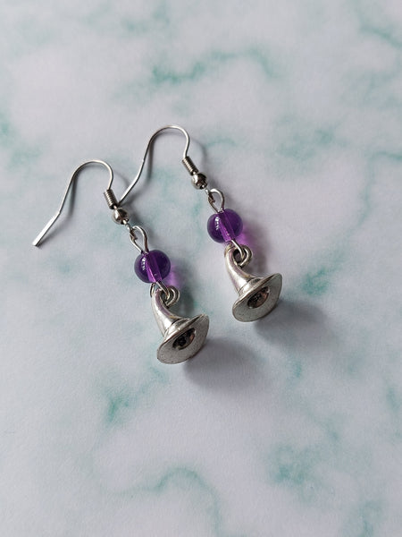 beaded witch hat earrings - purple 