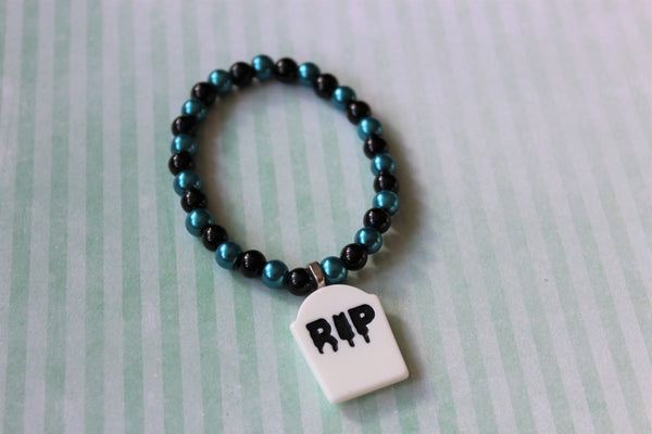 beaded gravestone bracelet - blue 