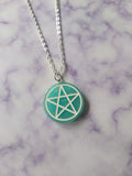 glitter pentagram necklace - blue