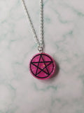 glitter pentagram necklace - bright pink 