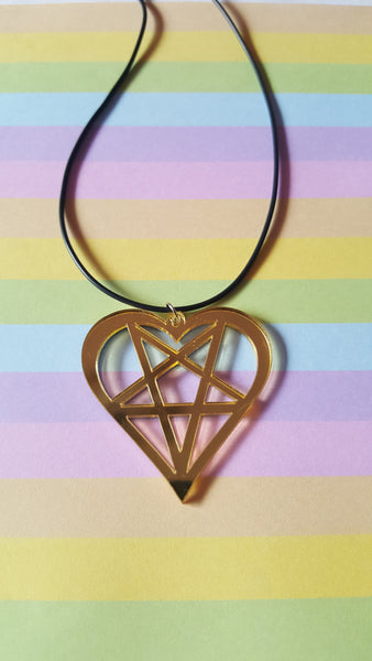 heart pentagram necklace - gold (mirror) 