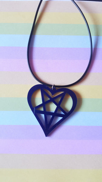 heart pentagram necklace - navy blue