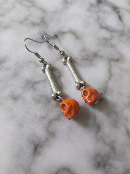 skull & bone earrings - orange