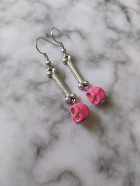 skull & bone earrings - pink 