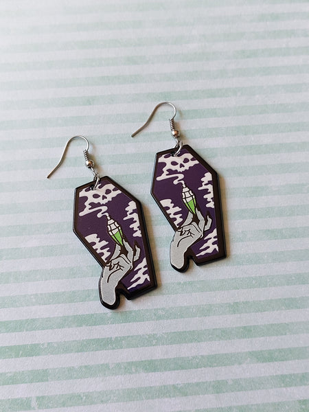 coffin earrings - poison (purple) 