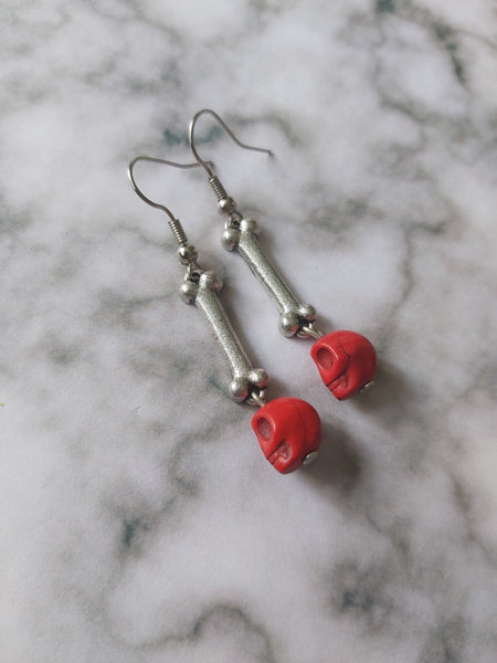 skull & bone earrings - red