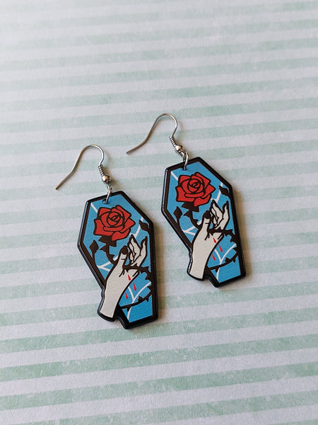 coffin earrings - rose (blue) 