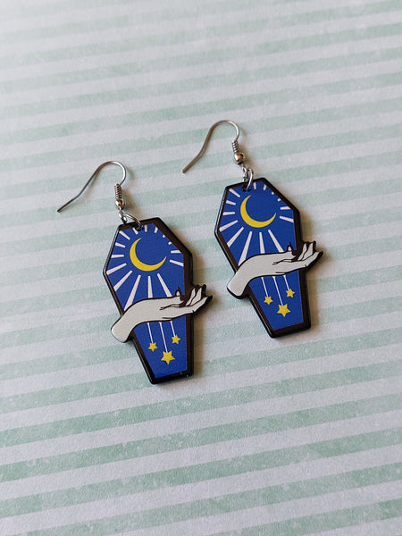 coffin earrings - moon (royal blue) 