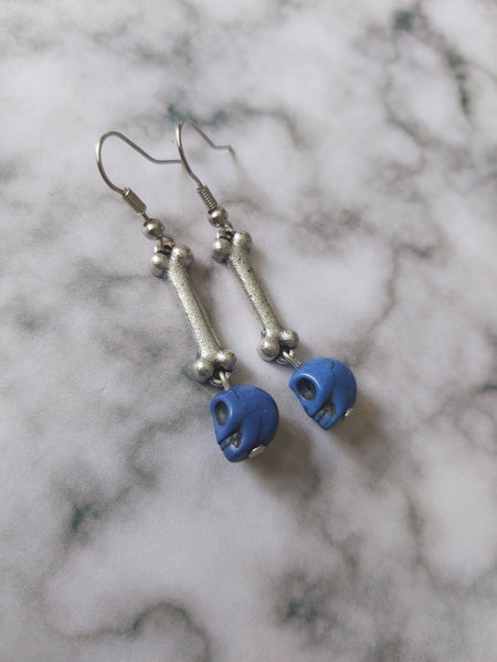 skull & bone earrings - royal blue