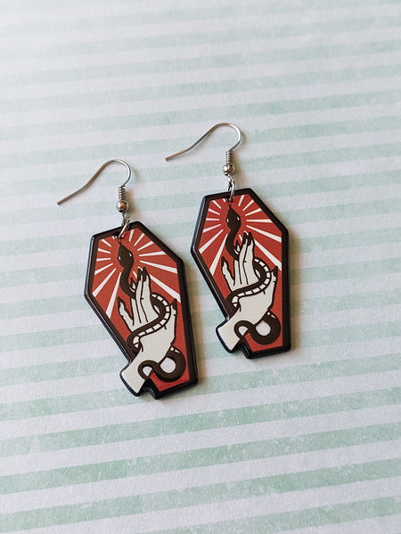 coffin earrings - serpent (red) 