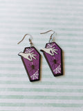 coffin earrings - spider (purple) 