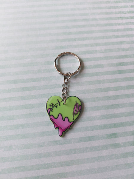 zombie keyring - stitched heart 