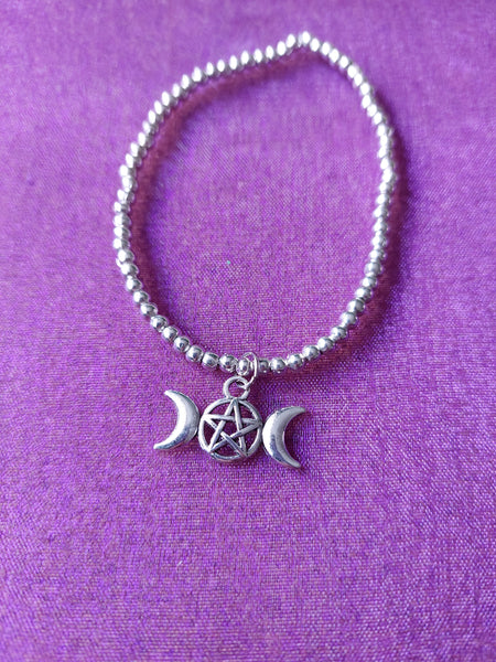 beaded triple moon charm bracelet 