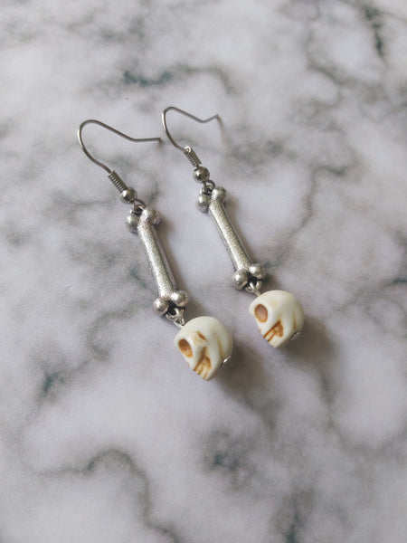 skull & bone earrings - white