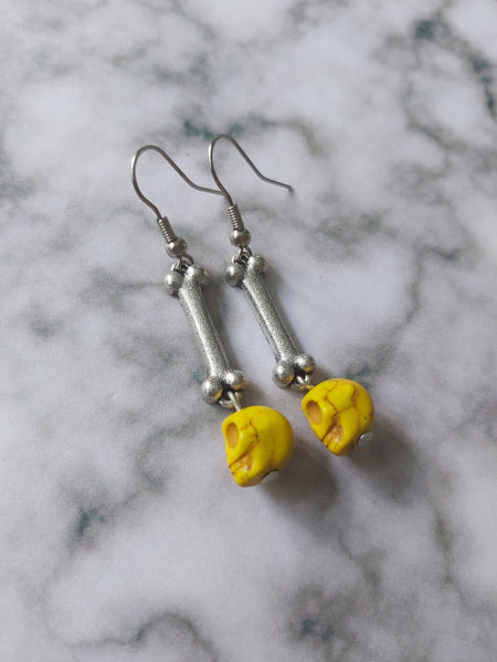 skull & bone earrings - yellow